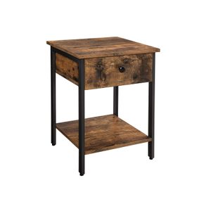 Industrial Rustic Brown Nightstand with Drawer